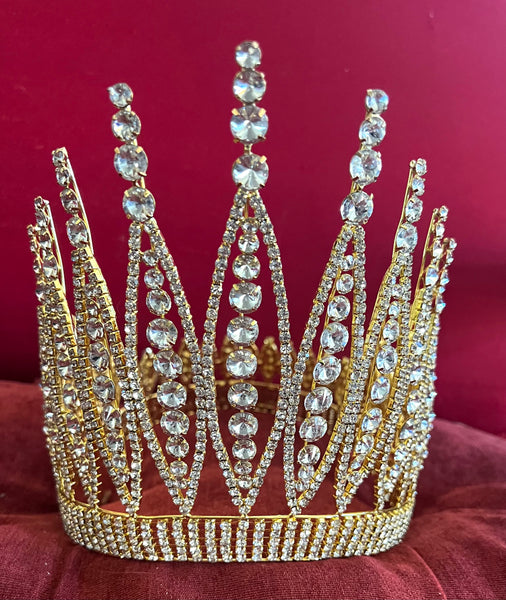 Queen of The 7 Seas RHINESTONE BEAUTY PAGEANT RHINESTONE FULL GOLD CROWN - CrownDesigners