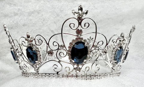 Rhinestone Imperial Celtic Mountain Blue Unisex Silver  Full Crystal Crown