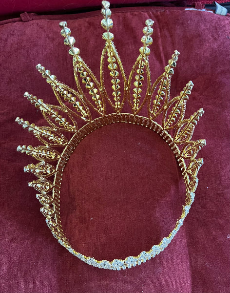 Queen of The 7 Seas RHINESTONE BEAUTY PAGEANT RHINESTONE FULL GOLD CROWN - CrownDesigners
