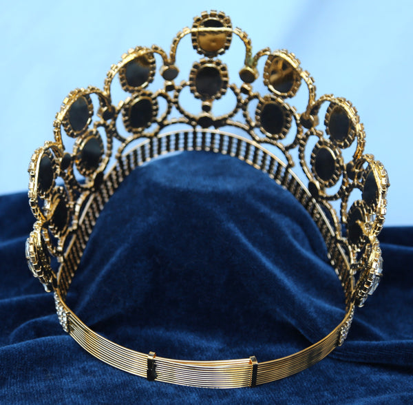 Empress Royal Adjustable Rhinestone Gold Contoured Crown Tiara