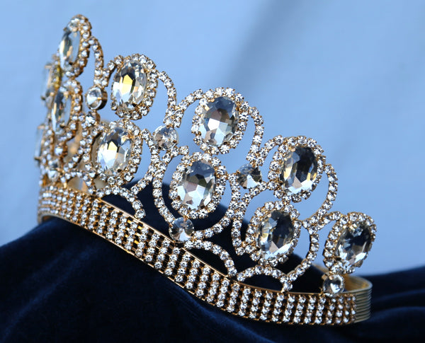 rhinestone contoured tiara crown for queen, princess, bridal, prom