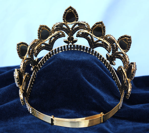 Gold Adjustable Rhinestone Contoured Crown Tiara