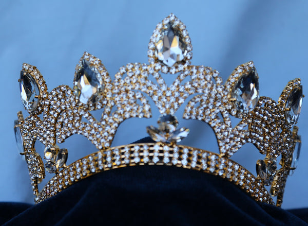 rhinestone contoured tiara crown for queen, princess, bridal, prom