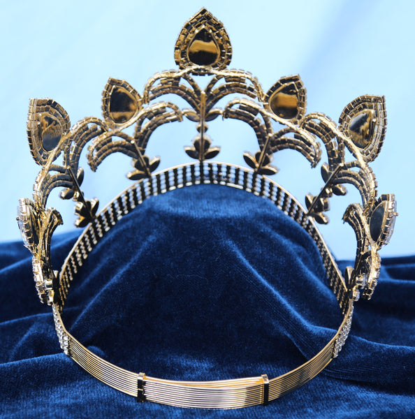 Gold Adjustable Rhinestone Contoured Crown Tiara