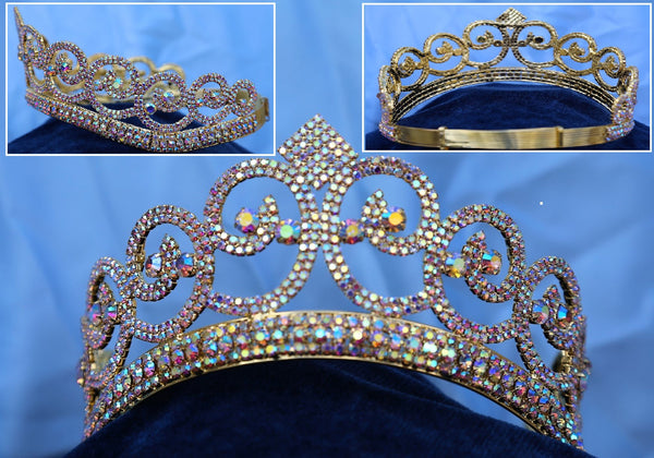 Adjustable Aurora Borealis Gold Rhinestone Crown Tiara Apparel & Accessories