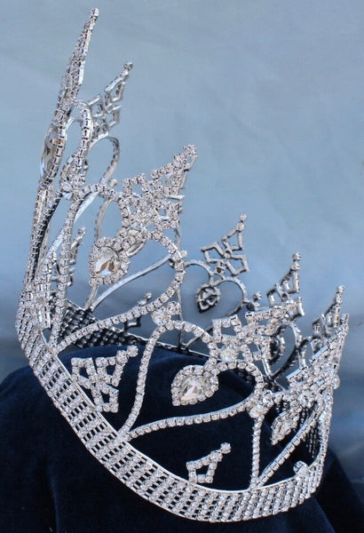 Beauty Pageant Rhinestone Silver Contoured Crown LARGE Queen