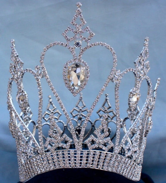 Beauty Pageant Rhinestone Silver Contoured Crown LARGE Queen