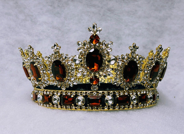 Men's Unisex Rhinestone Gold Full Dark Amber Royal Premium Crown MASCULINE/King/Crown,LARGE Queen