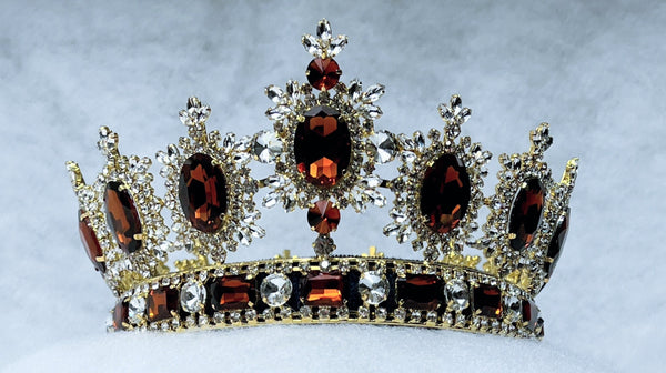 Men's Unisex Rhinestone Gold Full Dark Amber Royal Premium Crown MASCULINE/King/Crown,LARGE Queen
