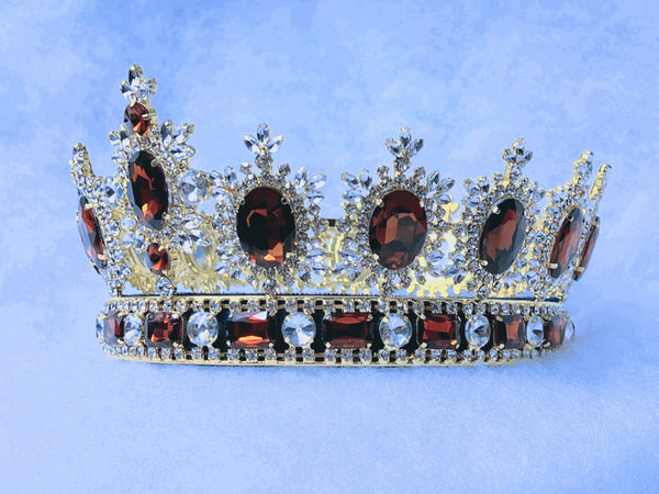 Men's Unisex Rhinestone Gold Full Dark Amber Royal Premium Crown MASCULINE/King/Crown,LARGE Queen