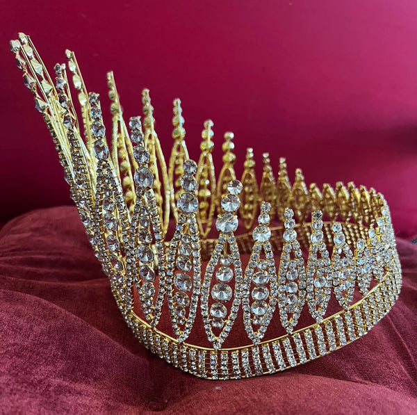 Queen of The 7 Seas Rhinestone Beauty Pageant Full Gold Crown LARGE Queen