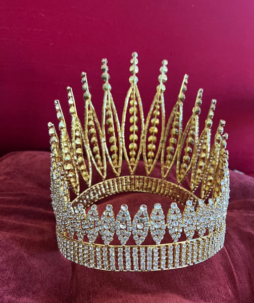 Queen of The 7 Seas Rhinestone Beauty Pageant Full Gold Crown LARGE Queen