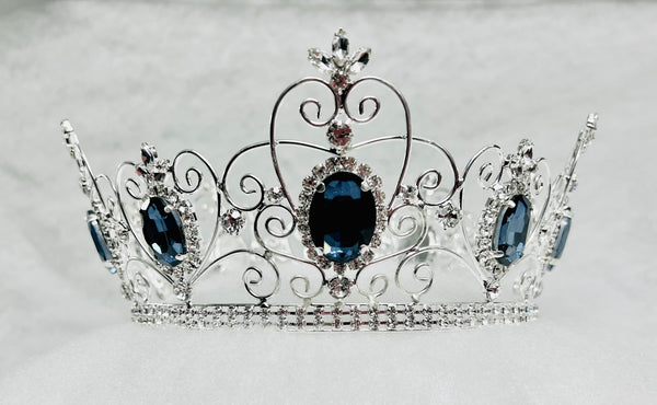 Rhinestone Imperial Celtic Mountain Blue Unisex Silver Full Crystal Crown LARGE Queen,MEDIUM Queen/Princess