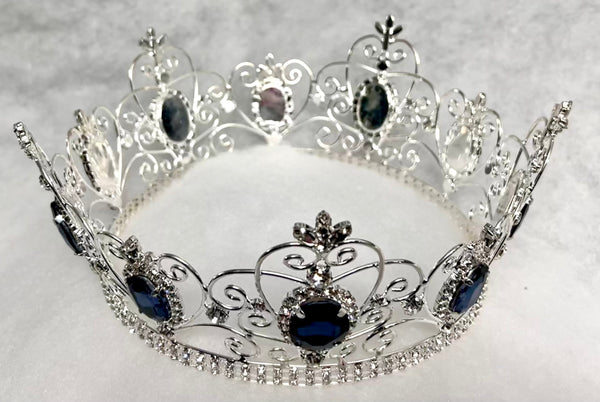 Rhinestone Imperial Celtic Mountain Blue Unisex Silver Full Crystal Crown LARGE Queen,MEDIUM Queen/Princess