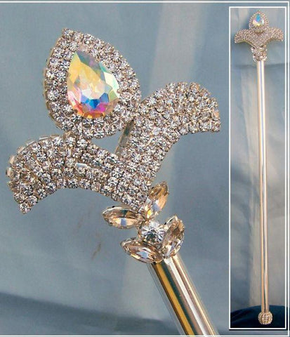 Millenium Rhinestone Silver D'Lis Aurora Borealis Royal Scepter - CrownDesigners