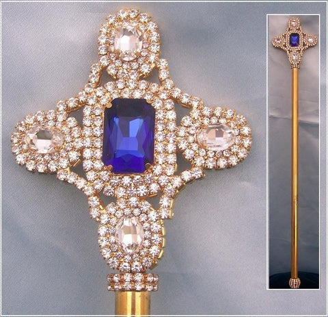 Royal Blue Gold Rhinestone Scepter - CrownDesigners