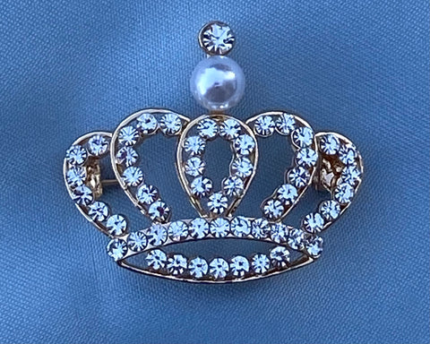 Rhinestone Crown Gold Brooch Pin