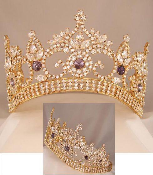 Continental Premium Gold Amethyst Contoured Crown Tiara MEDIUM Queen/Princess,OVERSTOCK CLEARANCE