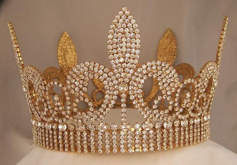 Rhinestone Beauty Pageant Unisex Fleur D'lis Imperial Full Crown - CrownDesigners