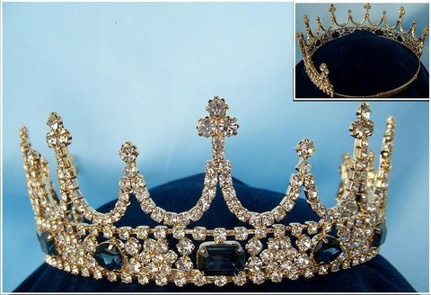 Victorian Style Gold Rhinestone adjustable crown tiara - CrownDesigners