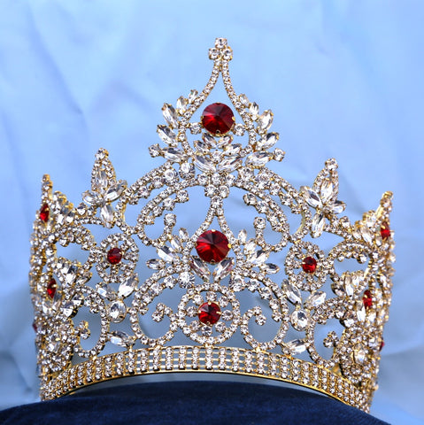 Continental Adjustable Ruby Red Rhinestone Crown Tiara