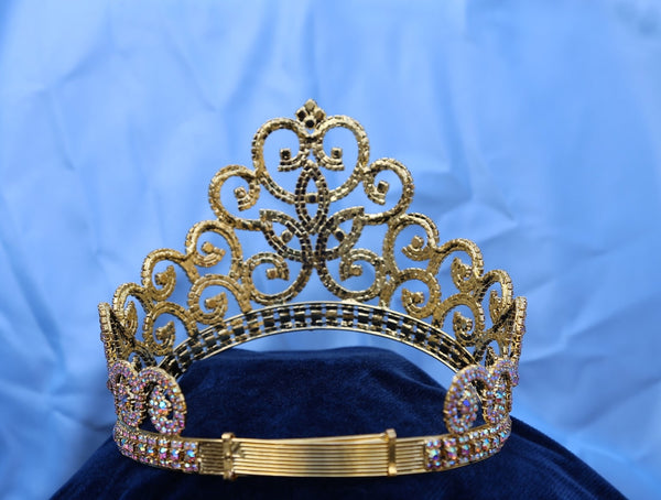 Adjustable Rhinestone Gold Aurora Borealis Crown Tiara