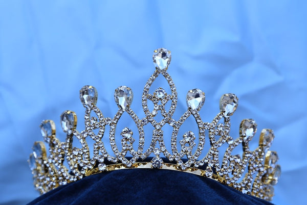 Monarchy Princess Gold Rhinestone Wedding Pageant Tiara
