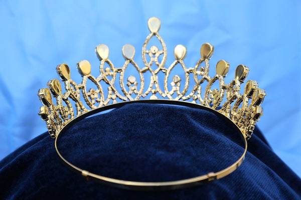 Monarchy Princess Gold Rhinestone Wedding Pageant Tiara