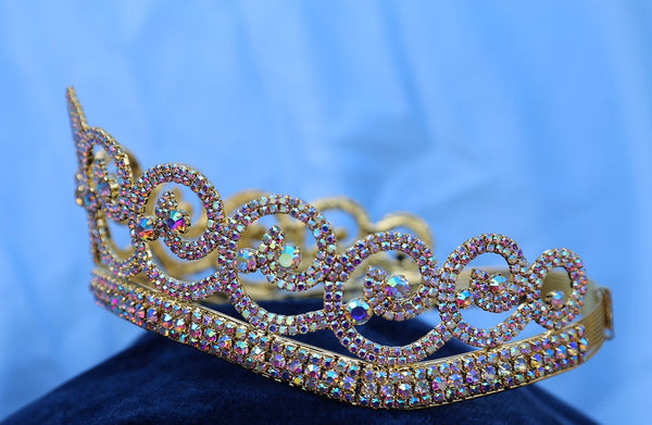 Adjustable Aurora Borealis Gold Rhinestone Crown Tiara