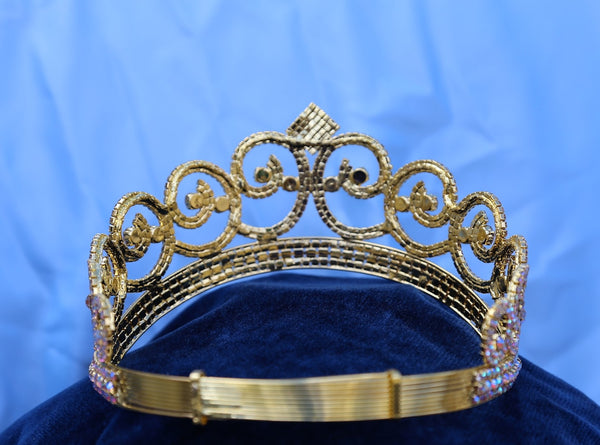 Adjustable Aurora Borealis Gold Rhinestone Crown Tiara