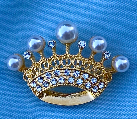 Edelweis Crown Rhinestone Crown Brooch Gold