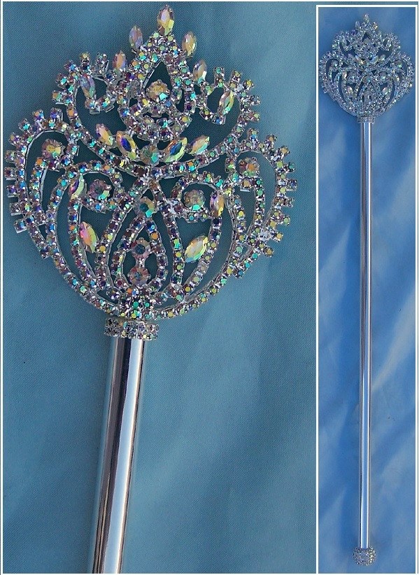 Aurora Borealis Imperial Rhinestone Silver Scepter - CrownDesigners