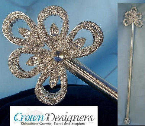 Royal Silver Wave Rhinestone Scepter - CrownDesigners