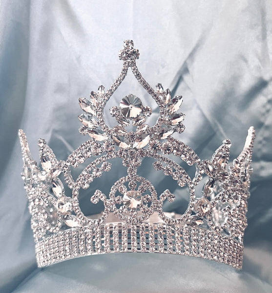 Continental Contoured Rhinestone Crown Tiara (Adjustable) Silver Medium Size