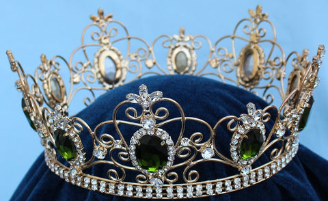 Rhinestone Imperial Celtic Peridot Green Unisex gold Full Crystal Crown - CrownDesigners