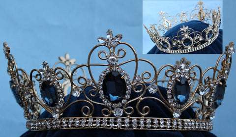 Rhinestone Imperial Celtic Mountain Blue Unisex gold Full Crystal Crown - CrownDesigners