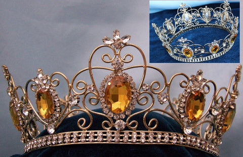 Rhinestone Imperial Celtic Unisex Light Amber Yellow Gold  Full Crystal Crown - CrownDesigners