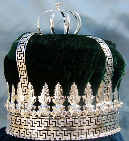 Imperial State Mens King Rhinestone Silver and Emerald Green Crown - CrownDesigners