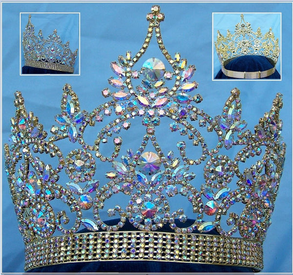 Continental Adjustable Aurora Borealis Gold Rhinestone Crown Tiara LARGE Queen,OVERSTOCK CLEARANCE,MEDIUM Queen/Princess