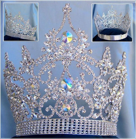 Continental Adjustable Aurora Borealis Rhinestone Crown Tiara - CrownDesigners