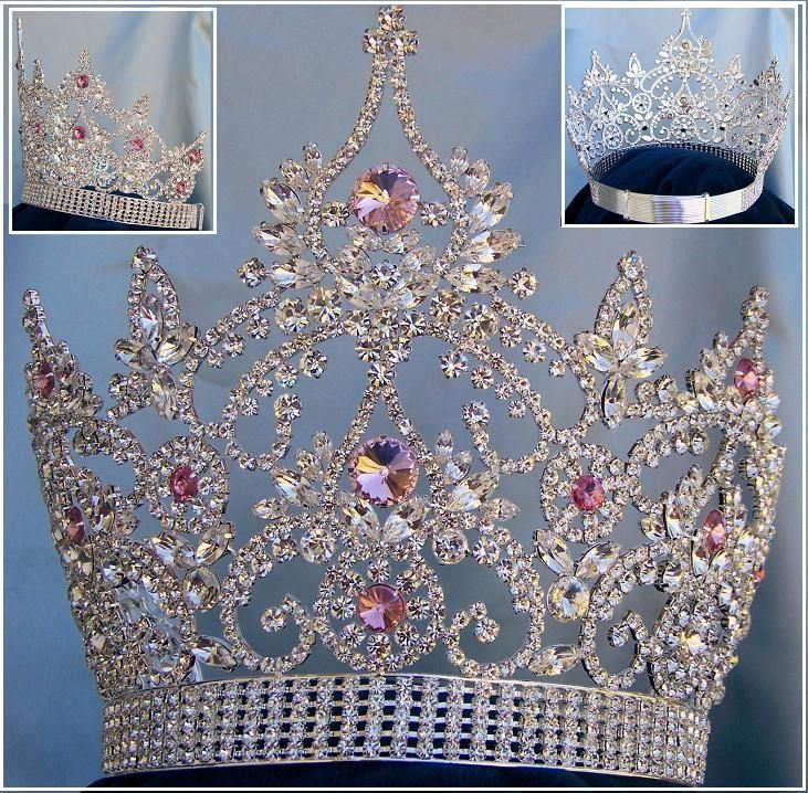 Continental Adjustable Silver Pink Rhinestone Crown Tiara - CrownDesigners