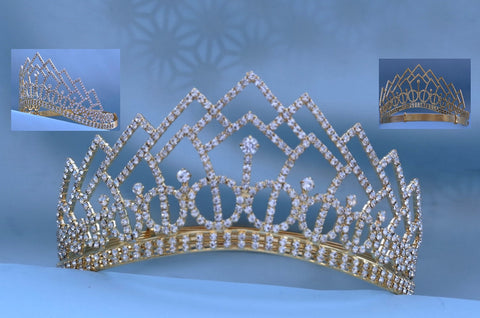 Beauty Pageant Rhinestone Contoured Crown Gold Tiara