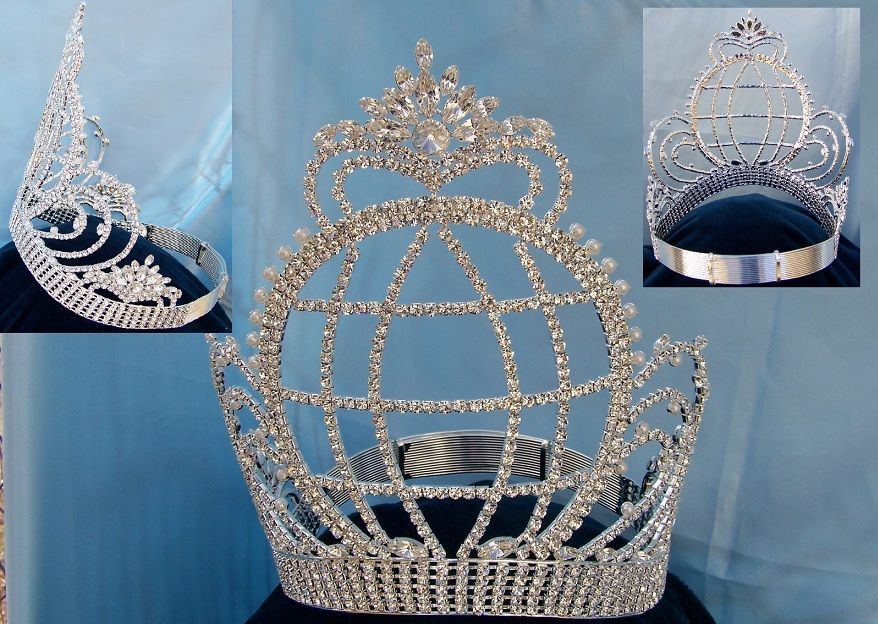 Beauty pageant Silver contoured crown tiara - CrownDesigners
