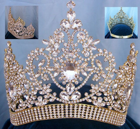 Adjustable Contoured Fairy Tale Beauty Queen Rhinestone Gold Crown - CrownDesigners