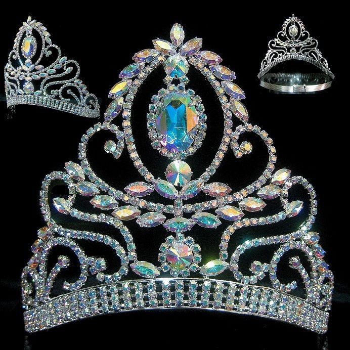 Cristal Contoured Aurora Silver Borealis Rhinestone Crown  Tiara - CrownDesigners