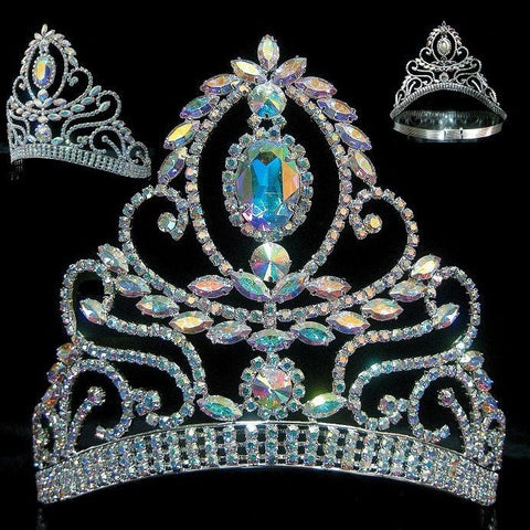 Cristal Contoured Aurora Silver Borealis Rhinestone Crown  Tiara - CrownDesigners