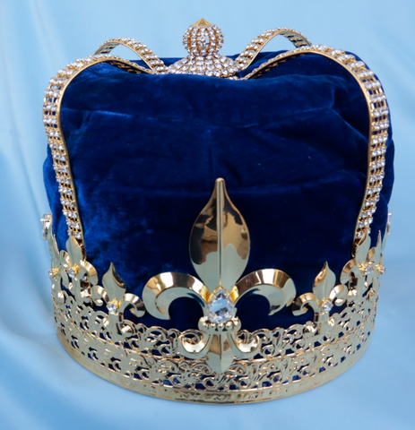 Imperial State Mens King Gold and Blue Velvet Crown