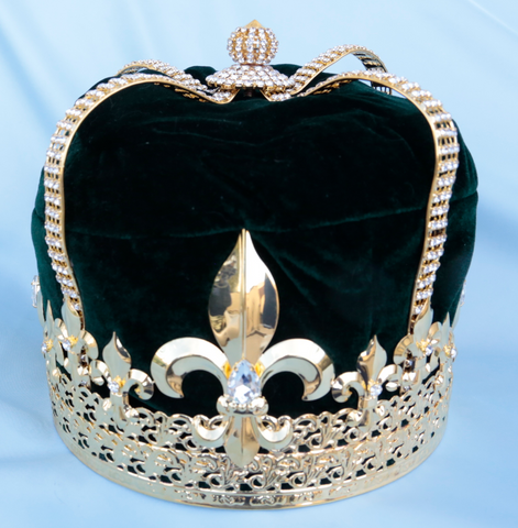 Imperial State Mens King Rhinestone Gold and Green Crown