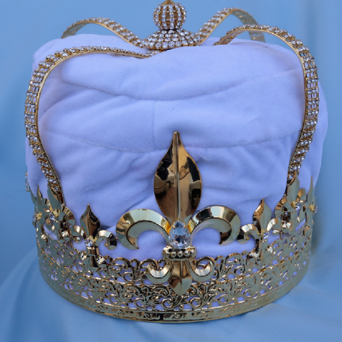 Imperial State Mens King Rhinestone Gold and White Crown