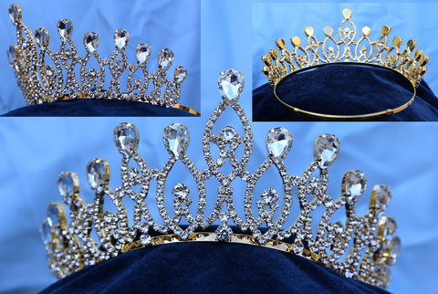Monarchy Princess Gold Rhinestone Wedding Pageant Tiara